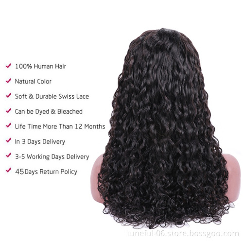 Glueless 150% Density 26inch Water Wave Brazilian Virgin Lace Front Wig Natural Preplucked Hairline Lace Frontal Wigs Baby Hair